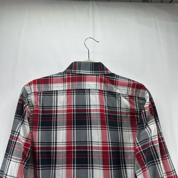 Express Shirt Mens M 15-15.5 Fitted Plaid Button Up Long Sleeve Cotton Red Gray - Picture 5 of 11